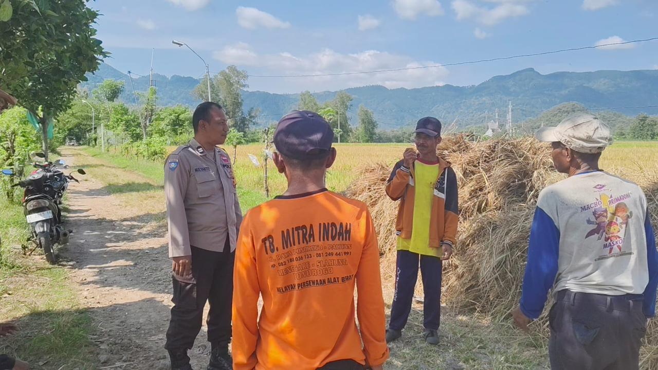Bhabinkamtibmas Desa Broto, Kecamatan Slahung, Lakukan Pemantauan Aktivitas Warga di Area Persawahan