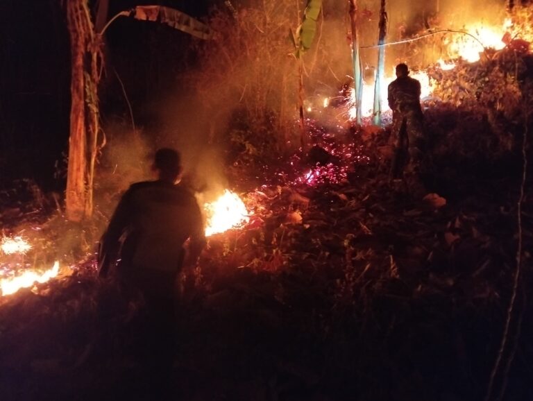 Babinsa, Bersama Inkait dan Komponen Masyarakat Desa Pager Kompak Padamkan Kebakaran Hutan